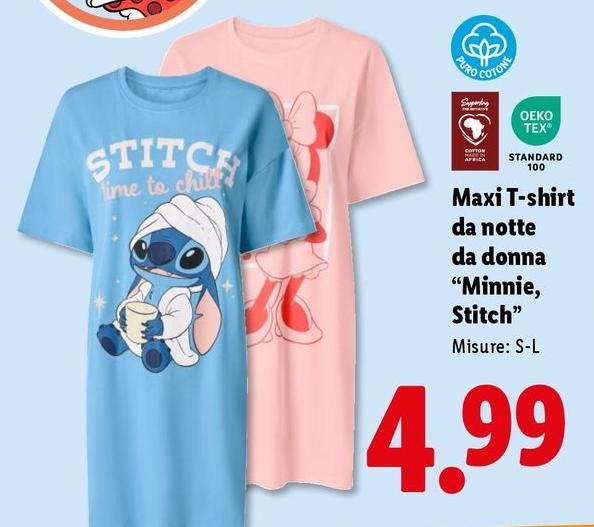 Maxi T-Shirt Da Notte Da Donna ''Minnie/Stitch''
