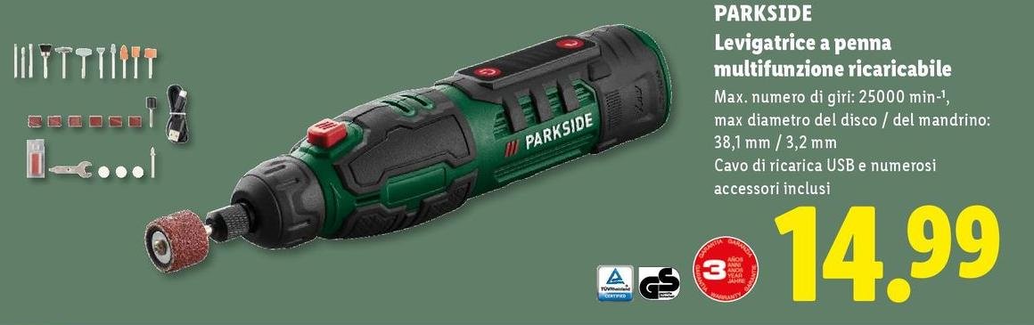 Parkside - Levigatrice A Penna Multifunzione Ricaricabile