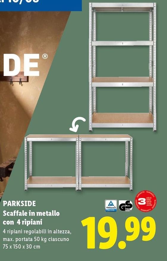 Parkside - Scaffale In Metallo Con 4 Ripiani