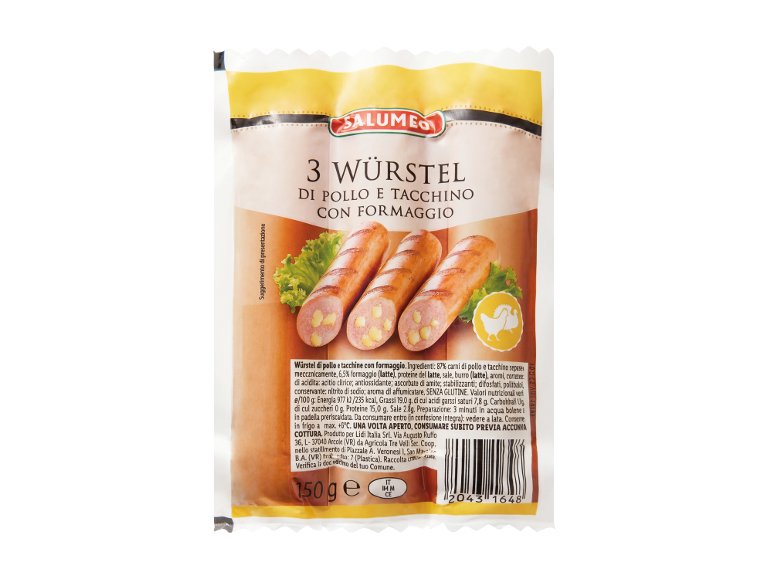 Würstel di pollo e tacchino con formaggio