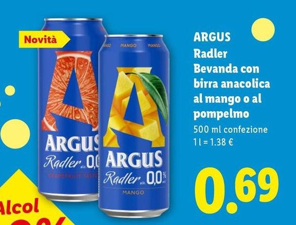 Argus - Radler Bevanda Con Birra Anacolica Al Mango O Al Pompelmo