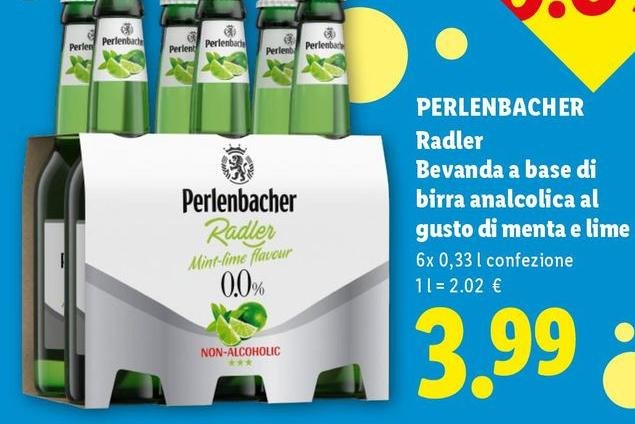 Perlenbacher - Radler Bevanda A Base Di Birra Analcolica Al Gusto Di Menta E Lime
