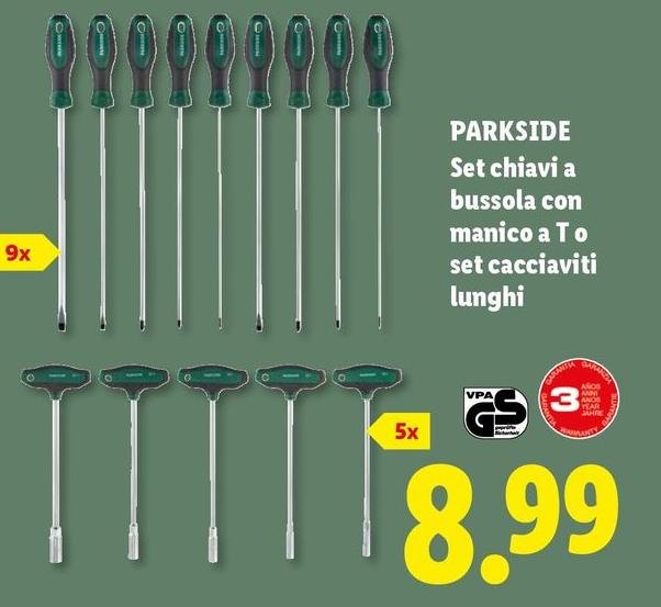 Parkside - Set Chiavi A Bussola Con Manico A T O Set Cacciaviti Lunghi