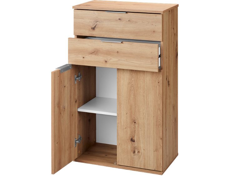 Mobiletto 2 cassetti e 2 ante, simil-rovere