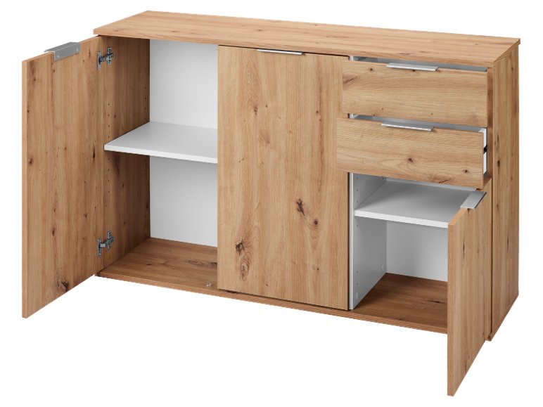 Mobiletto con 3 ante e 2 cassetti, simil-rovere