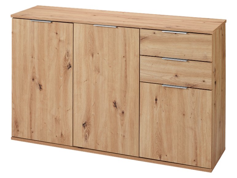 Mobiletto con 3 ante e 2 cassetti, simil-rovere
