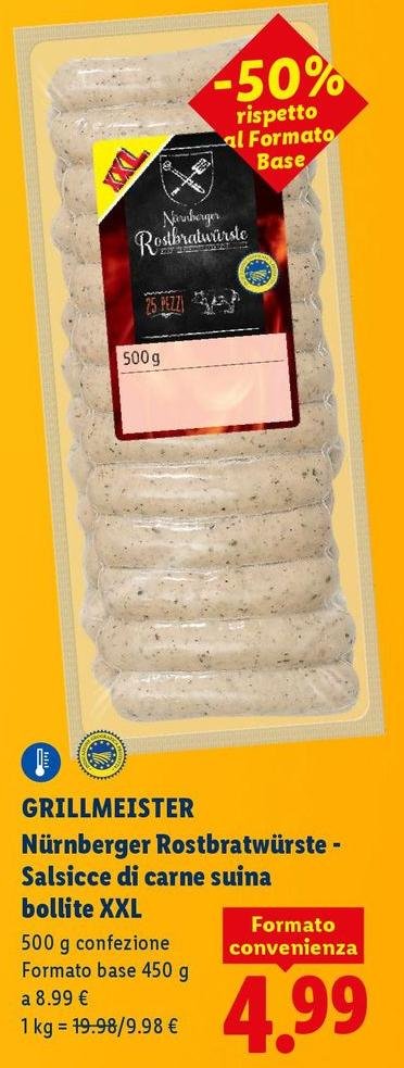 Grillmeister - NurnBerger Rostbratwurste/Salsicce Di Carne Suina Bollite XXL