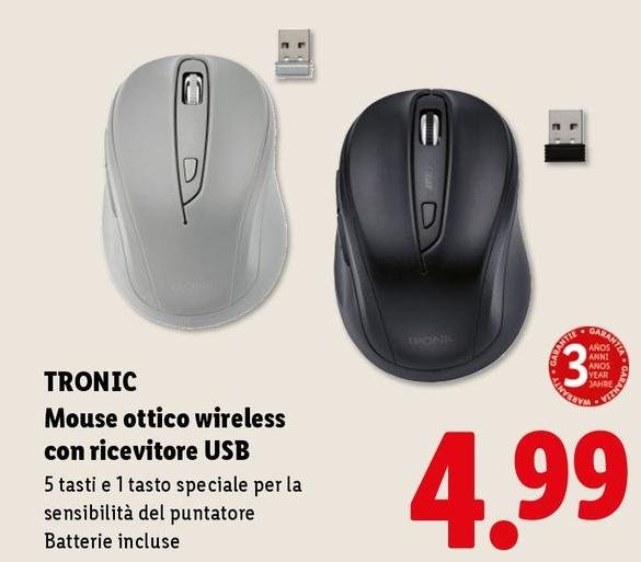 Tronic - Mouse Ottico Wireless Con Ricevitore Usb