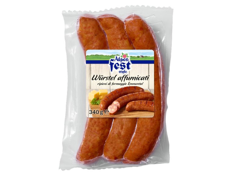 Würstel affumicati ripieni di formaggio Emmental