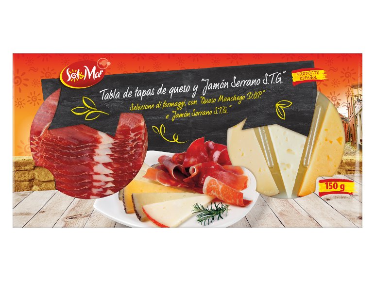 Selezione di formaggi spagnoli e Jamón Serrano STG
