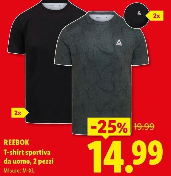 Reebok - T-Shirt Sportiva Da Uomo, 2 Pezzi