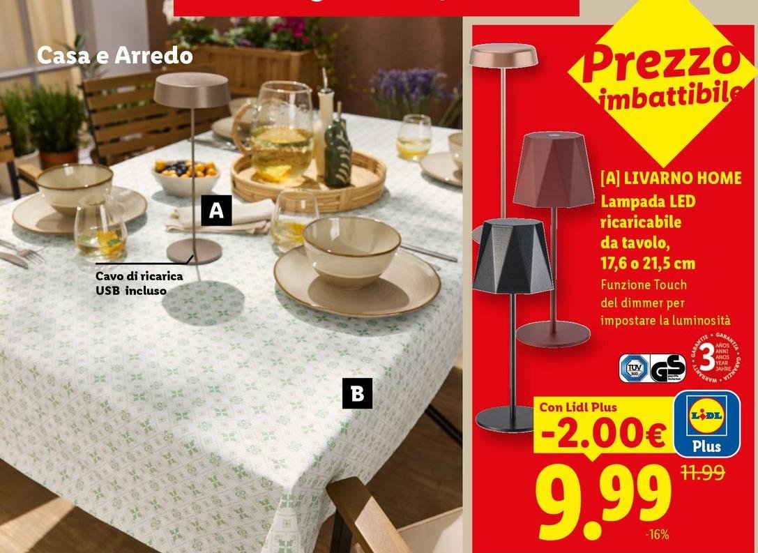 Livarno Home - Lampada Led Ricaricabile Da Tavolo, 17,6 O 21,5 Cm