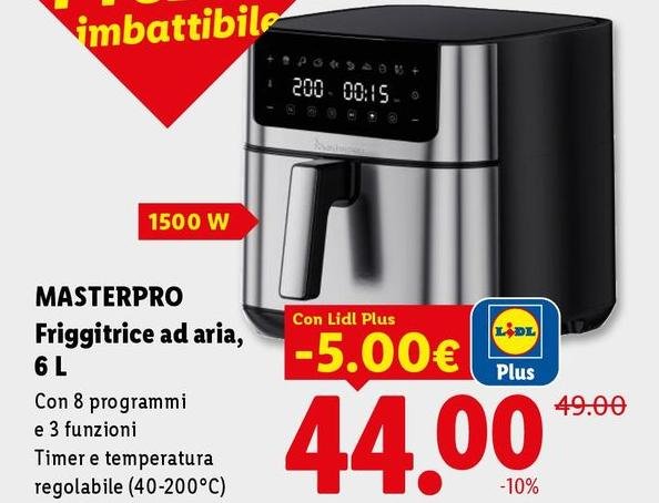 Masterpro - Friggitrice Ad Aria, 6 L