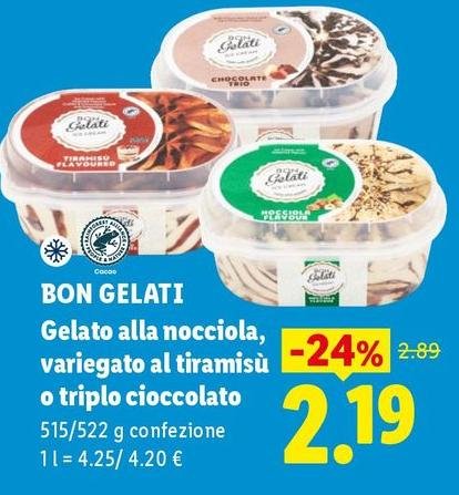 Bon Gelati - Gelato Alla Nocciola, Variegato Al Tiramisu O Triplo Cioccolato