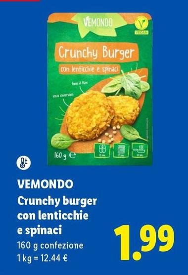 Vemondo - Crunchy Burger Con Lenticchie E Spinaci