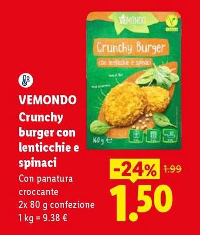 Vemondo - Crunchy Burger Con Lenticchie E Spinaci