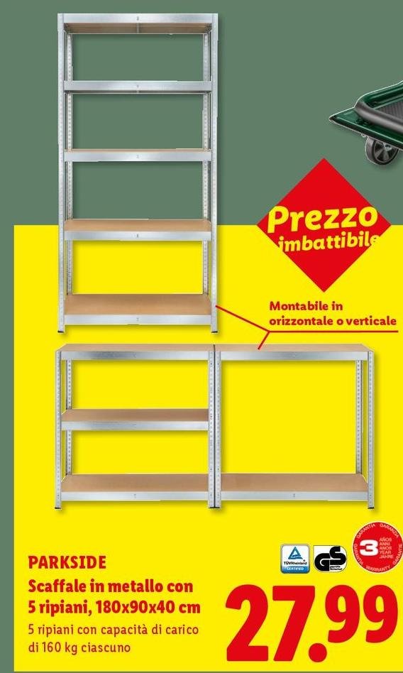 Parkside - Scaffale In Metallo Con 5 Ripiani, 180x90x40cm