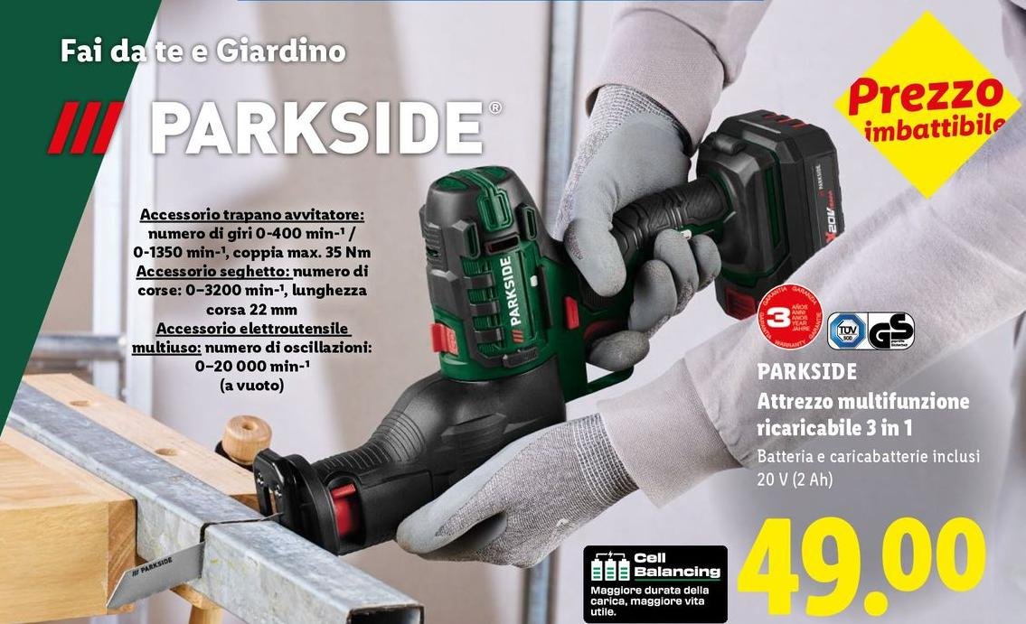 Parkside - Attrezzo Multifunzione Ricaricabile 3 In 1