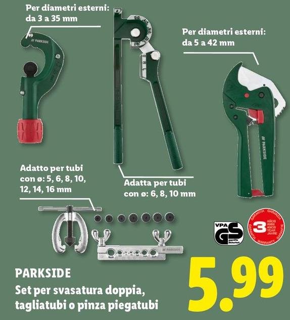 Parkside - Set Per Svasatura Doppia, Tagliatubi O Pinza Piegatubi