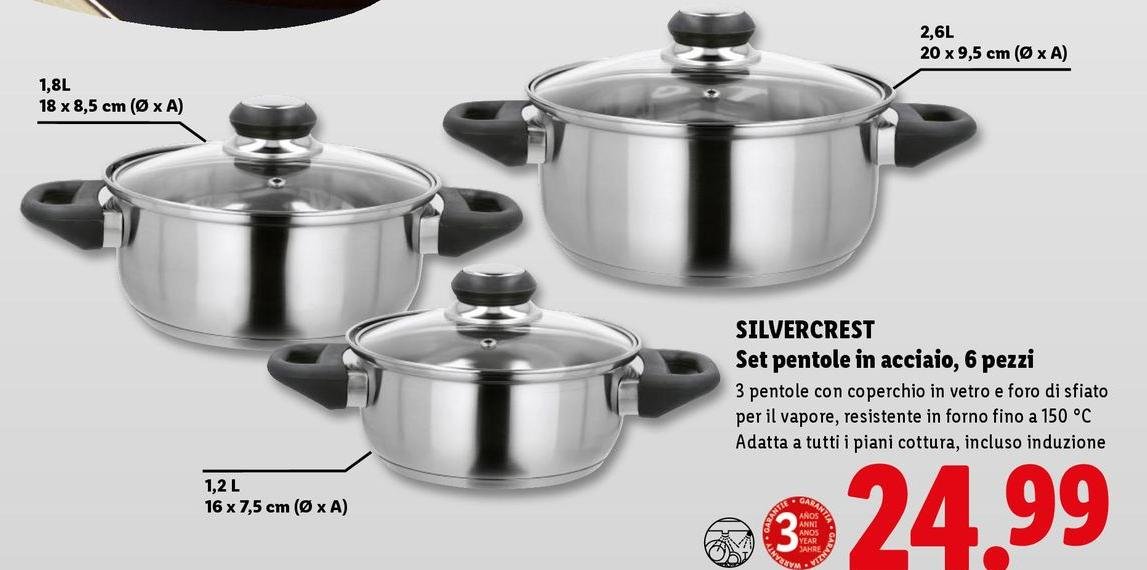 Silvercrest - Set Pentole In Acciaio/6 Pezzi