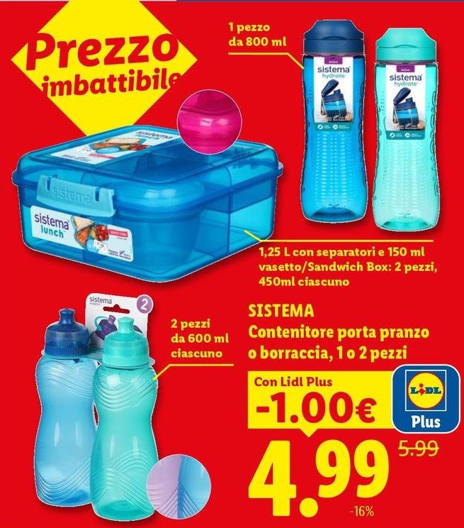 Sistema - Contenitore Porta Pranzo O Borraccia/1 O 2 Pezzi