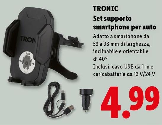 Tronic - Set Supporto Smartphone Per Auto