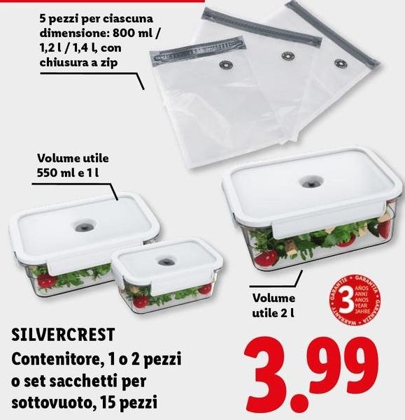 Silvercrest - Contenitore, 1 O 2 Pezzi O Set Sacchetti Per Sottovuoto, 15 Pezzi