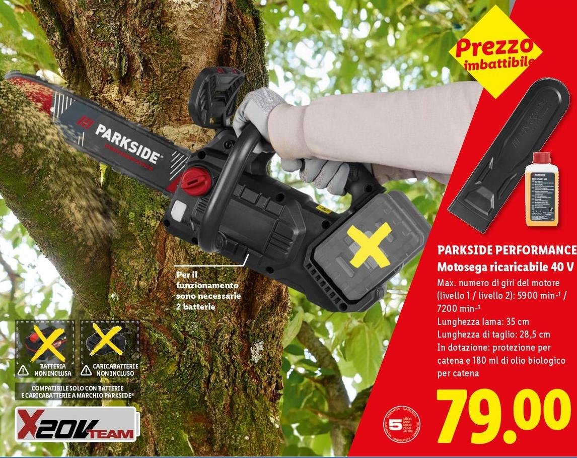 Parkside Performance - Motosega Ricaricabile 40 V