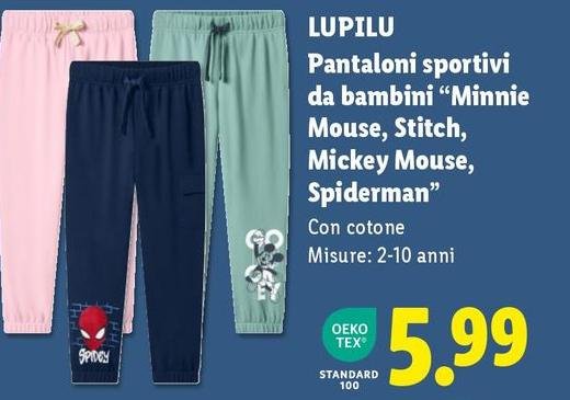 Lupilu - Pantaloni Sportivi Da Bambini "Minnie Mouse, Stitch, Mickey Mouse, Spiderman"