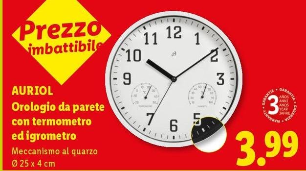 Auriol - Orologio Da Parete Con Termometro Ed Igrometro