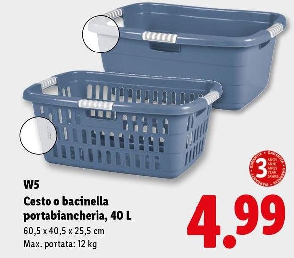 W5 - Cesto O Bacinella Portabiancheria, 40 L