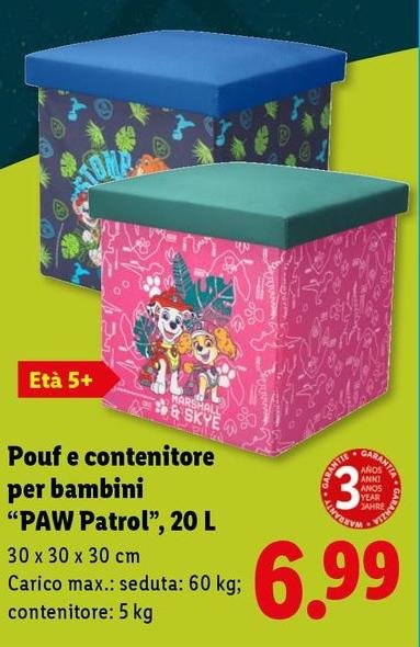 Pouf E Contenitore Per Bambini "Paw Patrol", 20 L