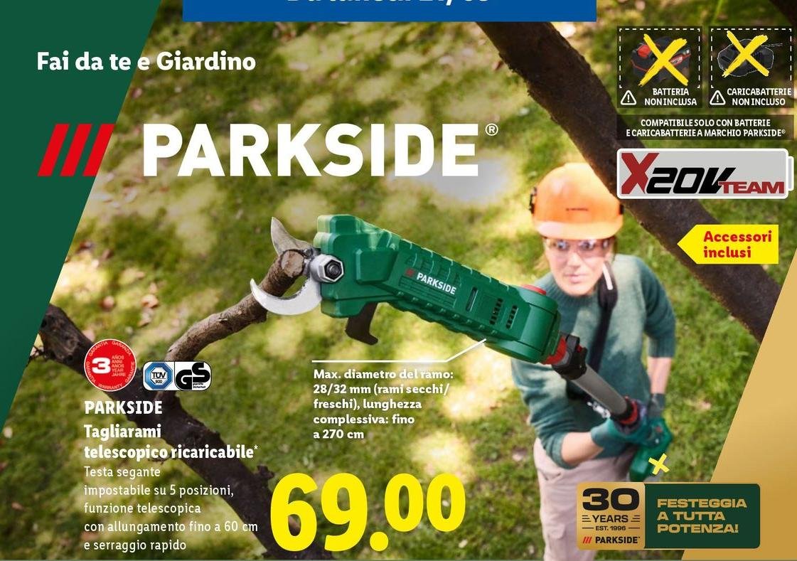 Parkside - Tagliarami Telescopico Ricaricabile