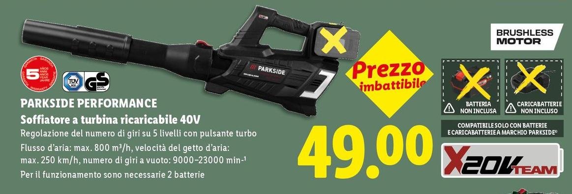Parkside Performance - Soffiatore A Turbina Ricaricabile 40V