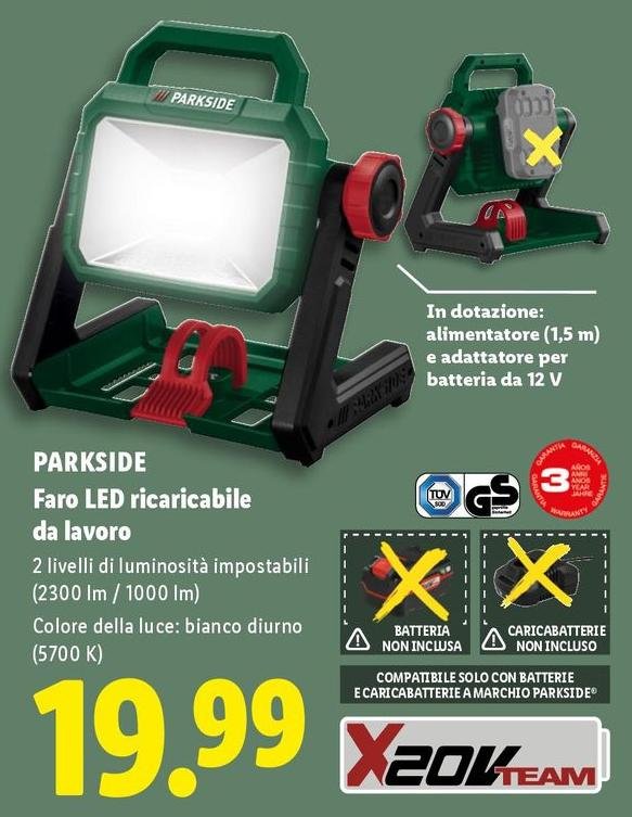 Parkside - Faro LED Ricaricabile Da Lavoro